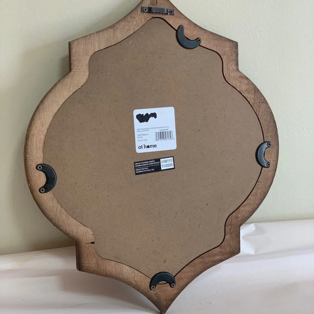 At Home Moroccan Quatrefoil Wall Mirror 16”Accent Distressed Wood beaded Rustic